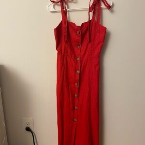 Aritzia Wilfred Rosalie Linen Midi Dress Red Tie Shoulder Straps | Size 4